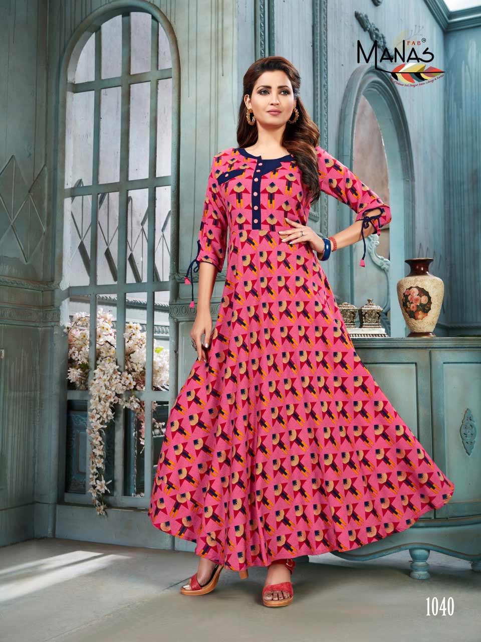 Manas Bhakti Vol 6 Long Flair Rayon Printed Gown Manas Bhakti Vol 6 Long Flair Rayon Printed Gown